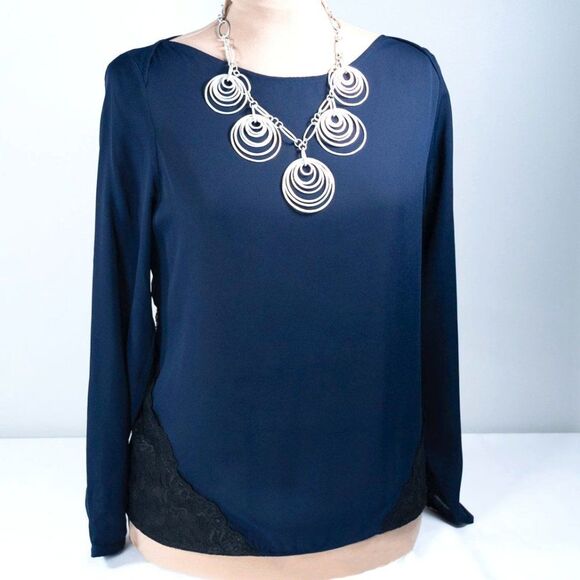 LOFT Tops - LOFT Forever Navy Black Lace Paneled Blouse